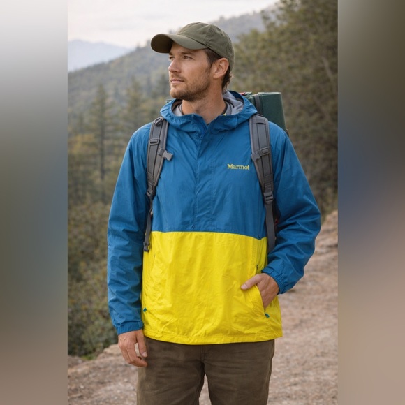 Marmot Other - Marmot Men’s Large Anorak Jacket Precipitation Eco Blue Rain Waterproof Two Tone